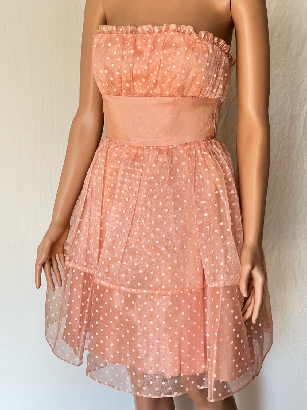 Betsey Johnson Peach Polka Dot Strapless Dress